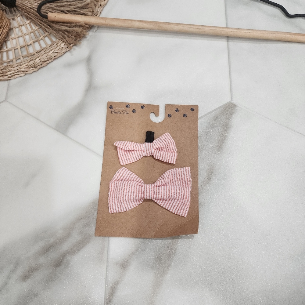 Doggie bootie set (2 bows) pinky/ salmon color with white stripes